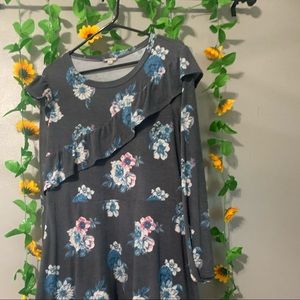grey floral dress with ruffle